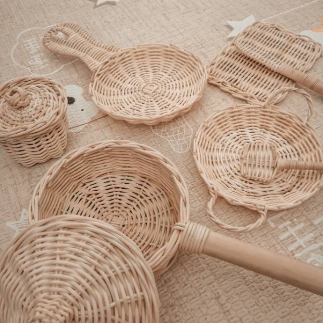 ‘I’M HANDMADE’ Organic Rattan Children Cooking Set Toys - Ecofrenli.com
