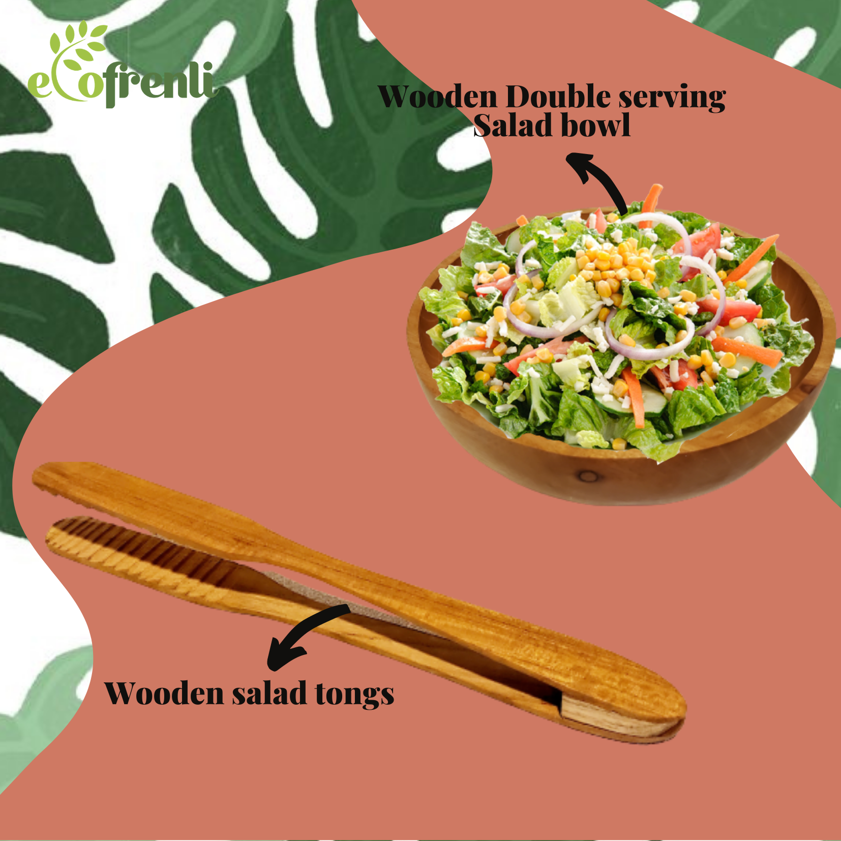 Wooden Salad Bowl with Tongs - Ecofrenli.com
