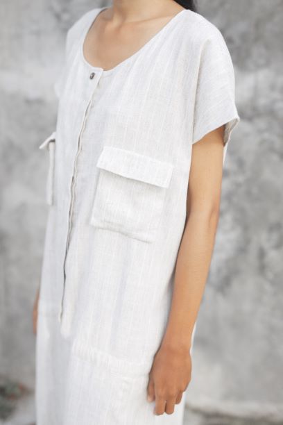 "Sleeping Culture" Stripy Linen Dress for Women - Ecofrenli.com
